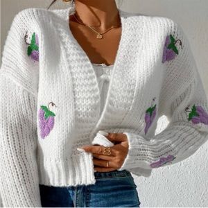 Strawberry Embroidery Drop Shoulder Duster Cardigan